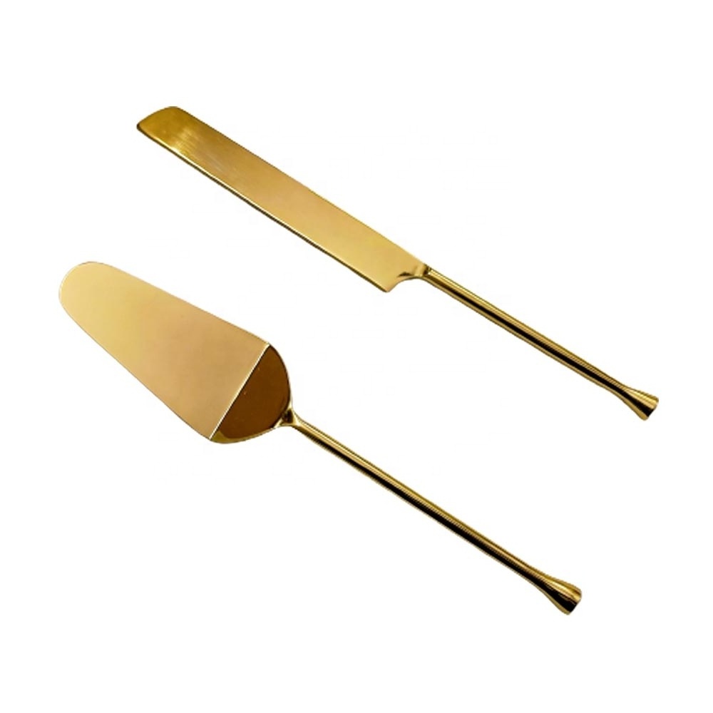 Solid Brass golden Metal Branch Style Handmade Handle Royal decorative Cake Server set inexpensive flatware sets