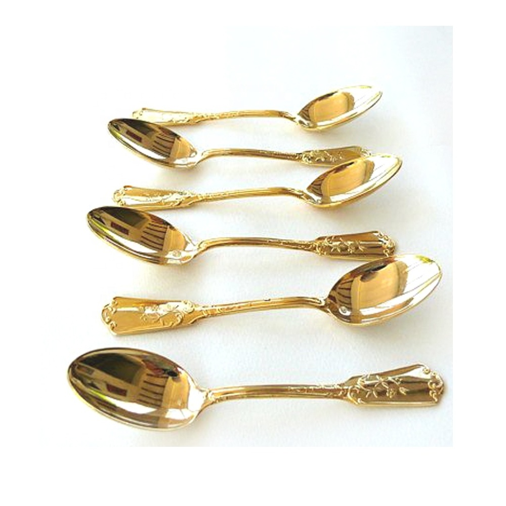 Stainless Steel Long Handle Round Pineapple Design Handmade Handle Golden Dessert Baby Spoon And slicer Flatware Set