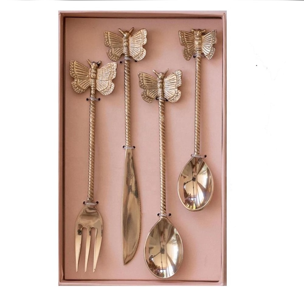 Flying Butterfly design handle Stainless Steel Gold  Cutlery Set royal stainless steel cutlery set stainless steel dinner set