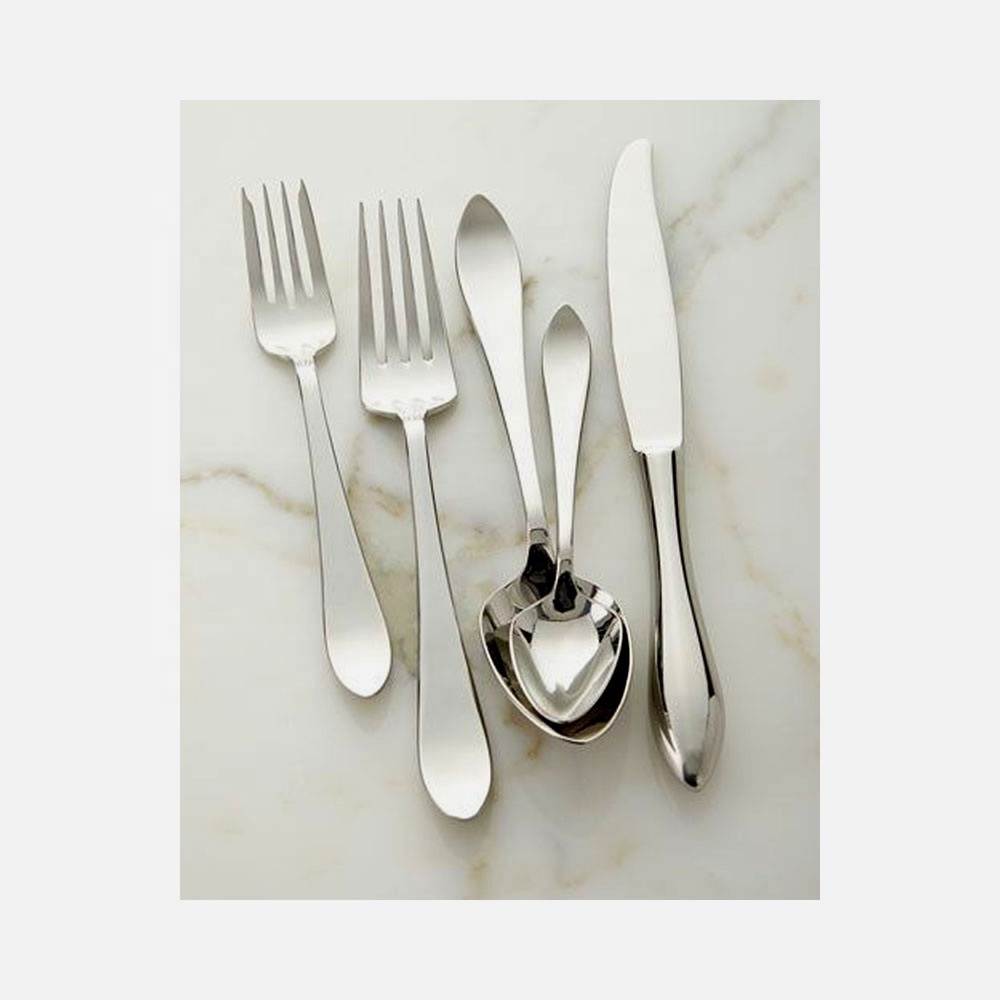 New Design Food Serving Utensil Fancy Western Style full hammered dinnerware set silver  Platted Stainless Steel Cutlery Set