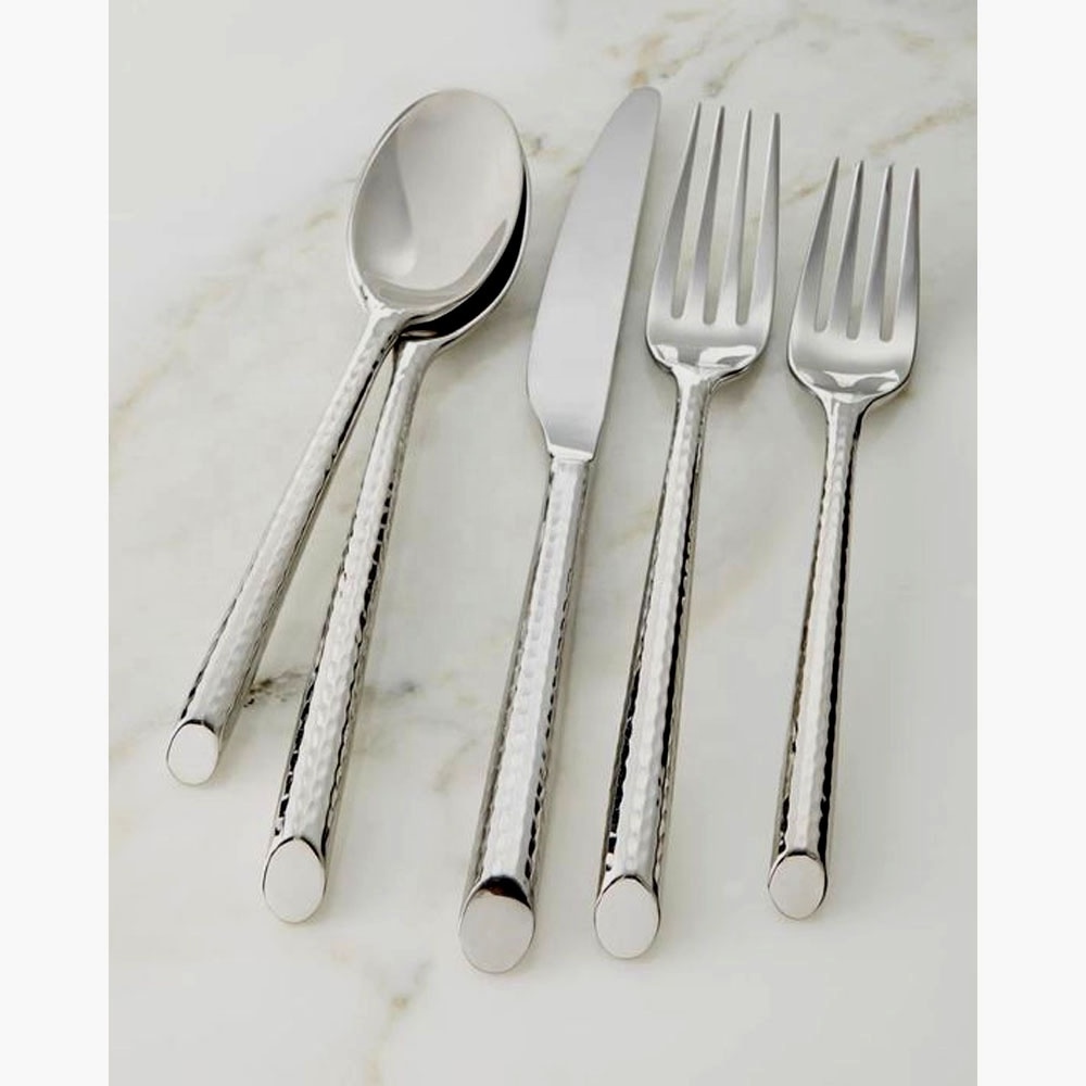 New Design Food Serving Utensil Fancy Western Style full hammered dinnerware set silver  Platted Stainless Steel Cutlery Set