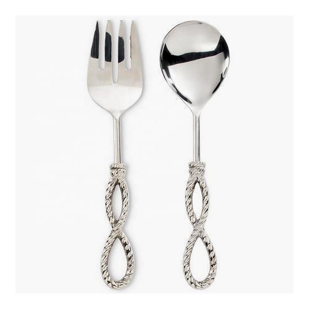 Stainless Steel Salad Server with Bright Golden Brass Embossed Chain Design Handle high quality salad server