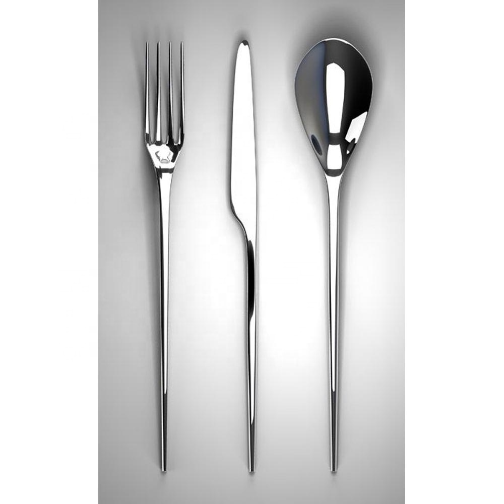 Wholesale High Quality White Silver thick Handle Guangzhou Italian cutlery with Thick Flat handle modern salad server  Set