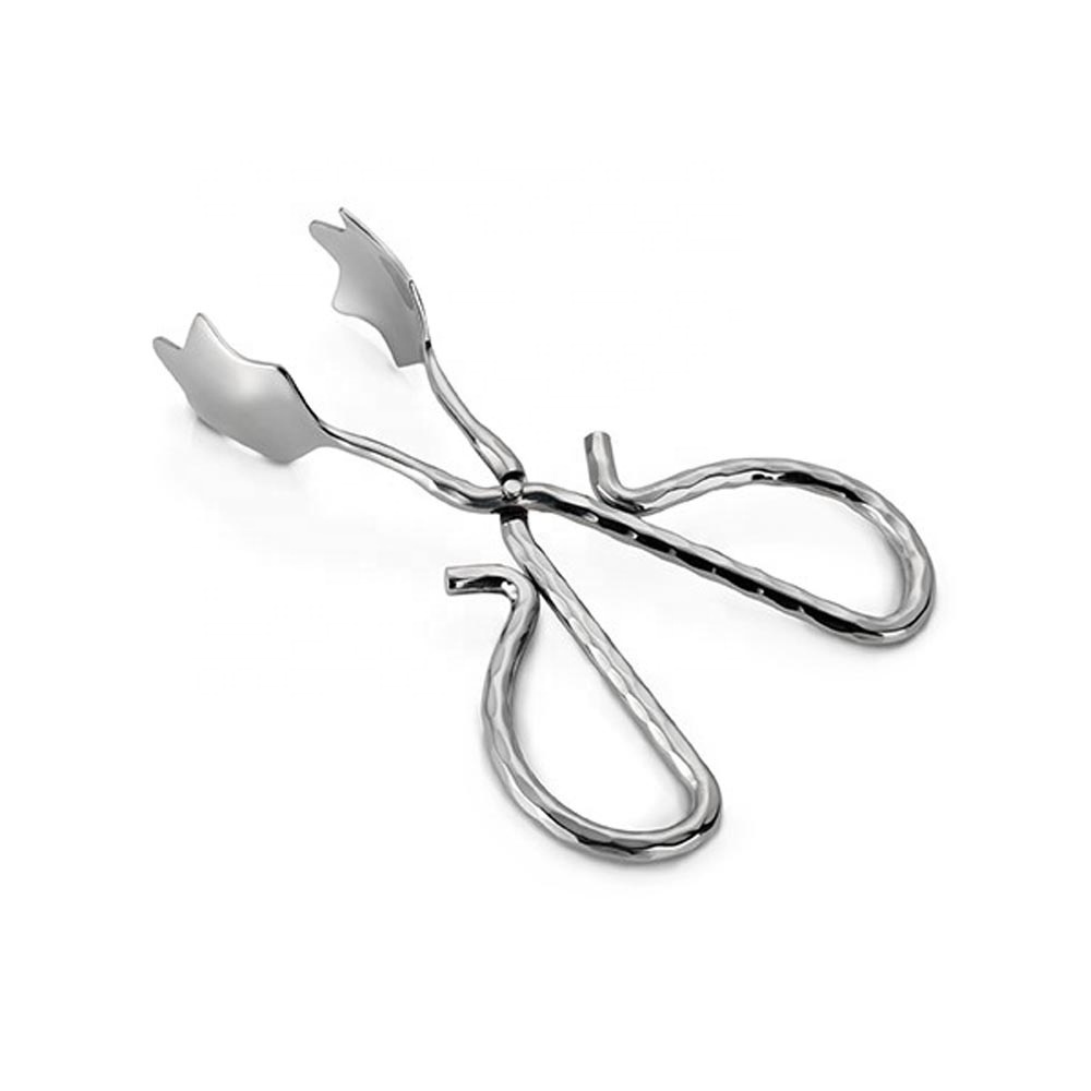 Stainless Steel Round Hammered scissor Design Salad Serving Tong Multifunctional Salad Fruit Vegetable Kitchen Food Tongs