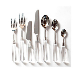 Cutlery set for wedding business gift flatware Sets Clear Acrylic Handle Stainless Steel Mirror Polished Cutlery Set