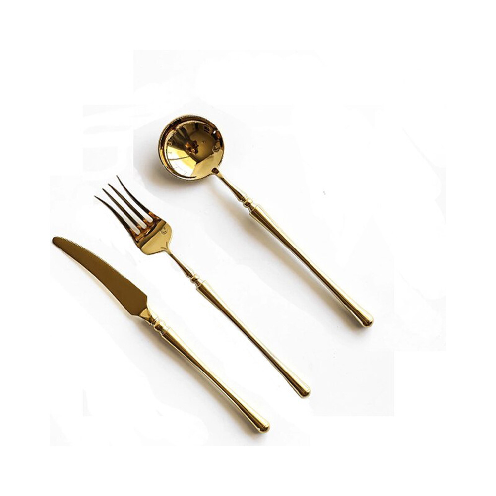 Gold Plated Stainless Flatware with Bamboo pattern Handle Guangzhou Italian cutlery with Thick Flat modern salad server  Set