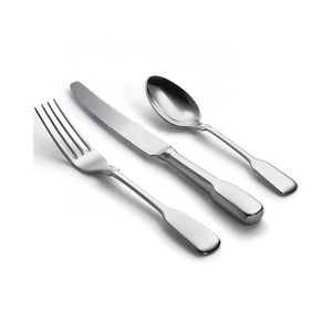 Wholesale High Quality White Silver thick Handle Guangzhou Italian cutlery with Thick Flat handle modern salad server  Set