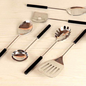 stainless steel Salad Spoon Black handle Salad Serving Spoon for kitchen gold Polished Serving utensils Set