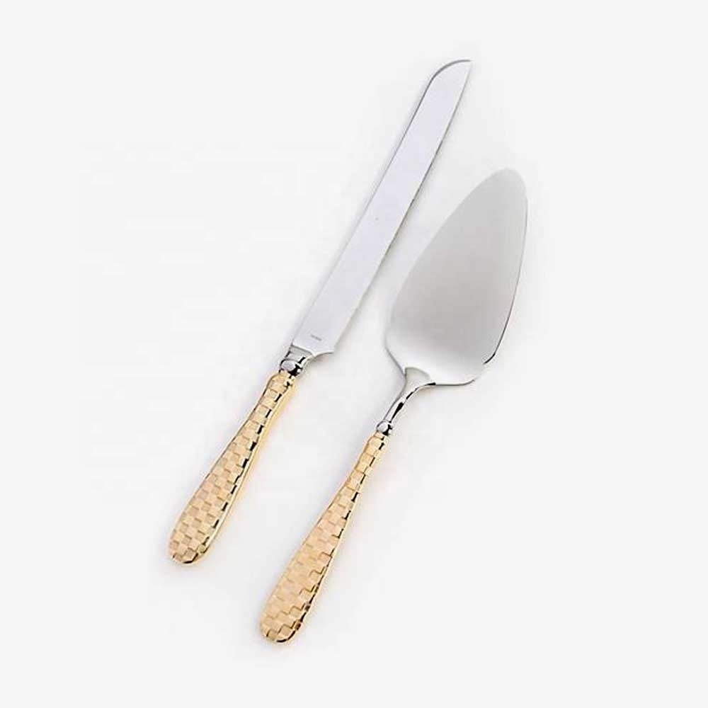 Solid Brass Matte golden Style Handmade Handle metal Royal decorative Cake Server set for restaurant party