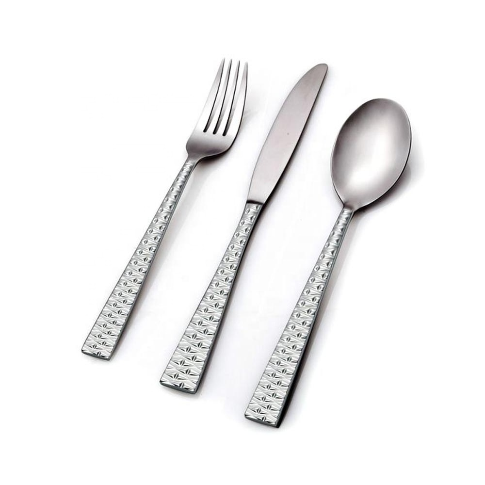 Wholesale High Quality White Silver thick Handle Guangzhou Italian cutlery with Thick Flat handle modern salad server  Set