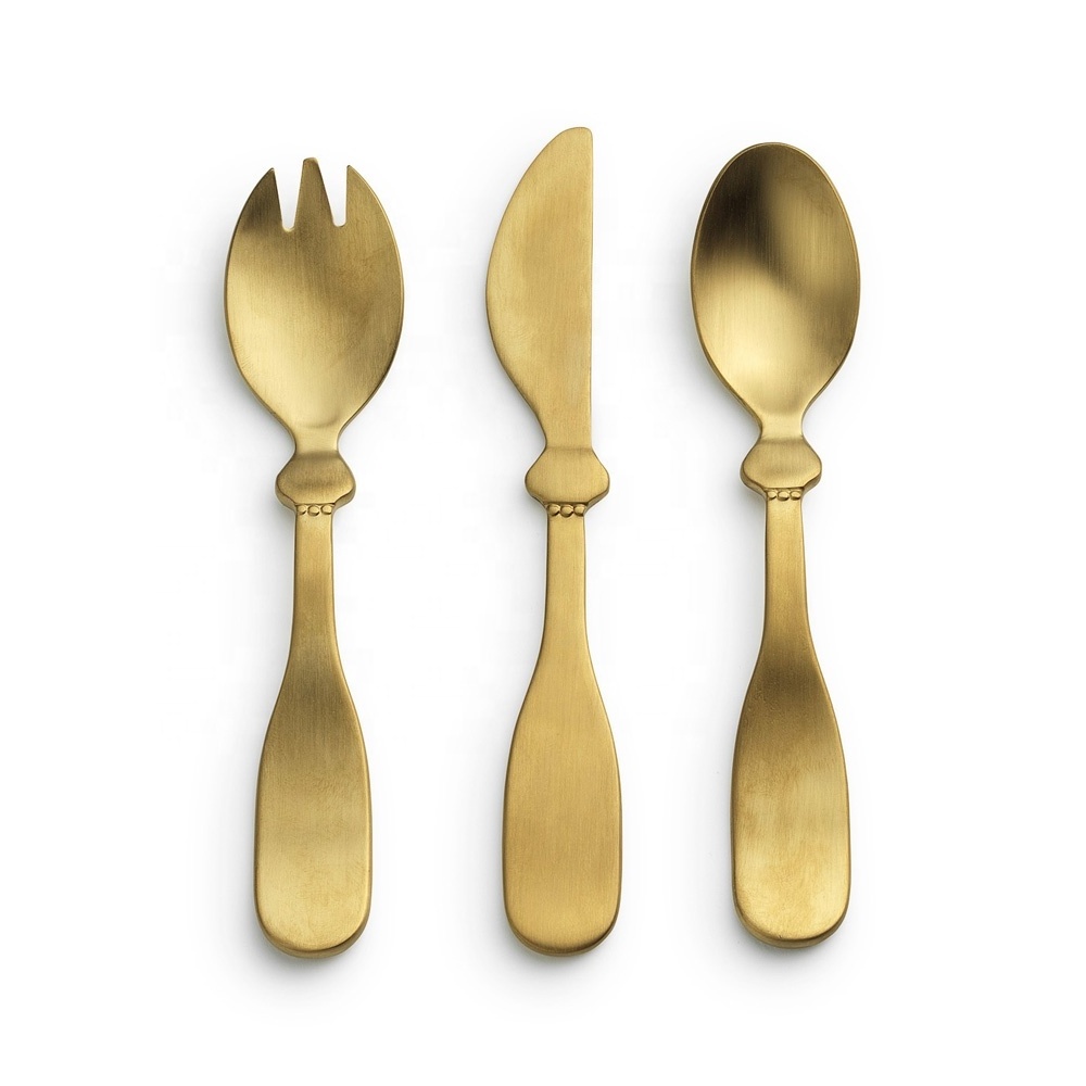 Gold Plated Stainless Flatware with Bamboo pattern Handle Guangzhou Italian cutlery with Thick Flat modern salad server  Set