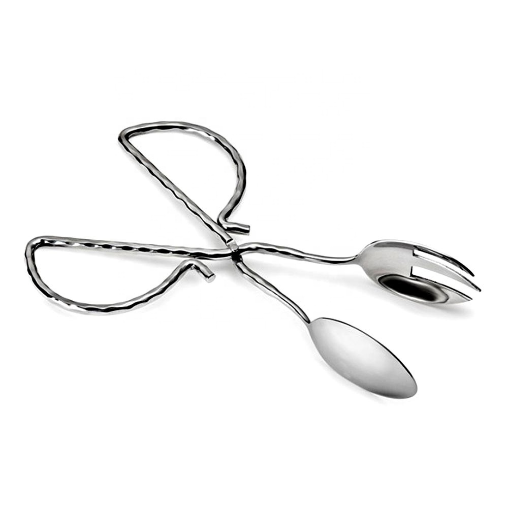 Stainless Steel Round Hammered scissor Design Salad Serving Tong Multifunctional Salad Fruit Vegetable Kitchen Food Tongs