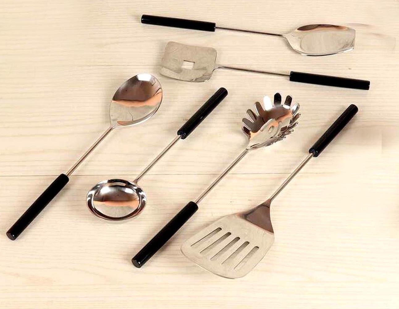 stainless steel Salad Spoon Black handle Salad Serving Spoon for kitchen gold Polished Serving utensils Set