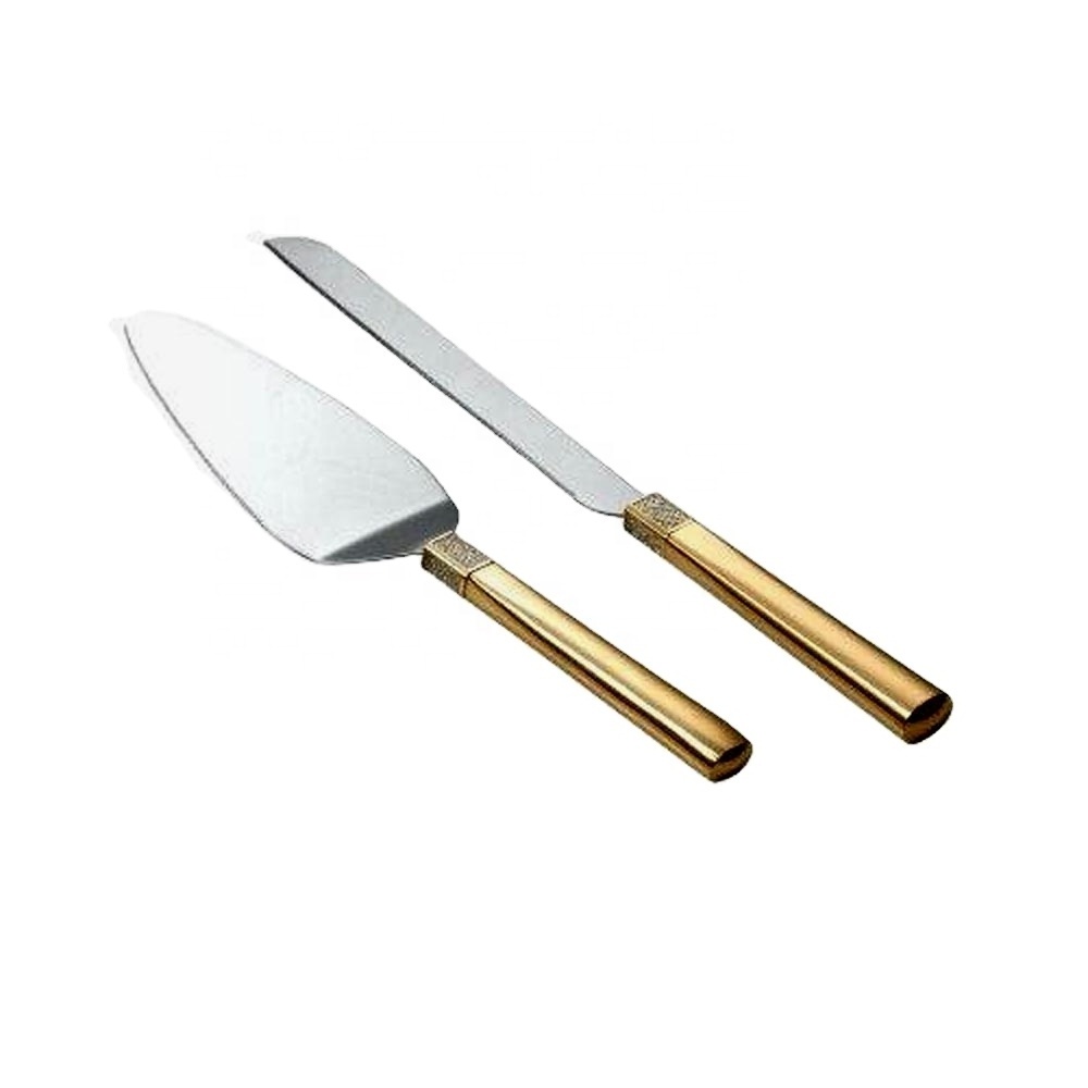 Brass Square Handmade Handle Western Style Stainless Steel Cake Knife And Server Unique And Different Design