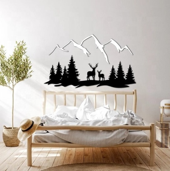 Completely Customisable Mountain Wall Art Deer Forest Metal Wall Art Hill Metal Decor Wall Hanging Decoration