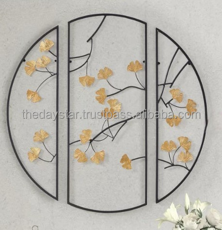 Customizable Premium Quality Metal Palm Gingko Leaves Wall Decor Solar For Home Or Room Decor