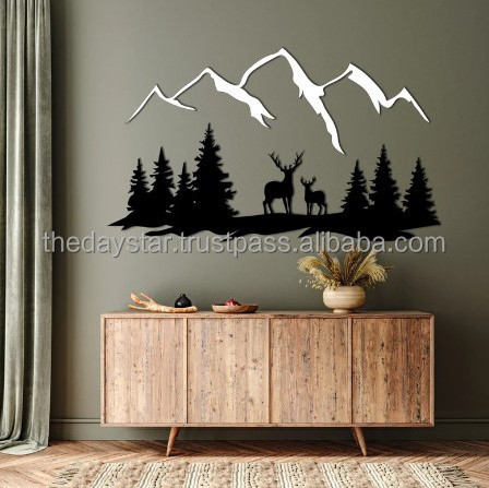 Completely Customisable Mountain Wall Art Deer Forest Metal Wall Art Hill Metal Decor Wall Hanging Decoration