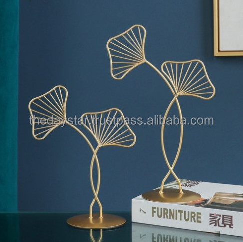 Customizable Table Top Abstract Sculpture Leaf Ornament Wrought Iron Craft Art Figurine Standing Sculpture