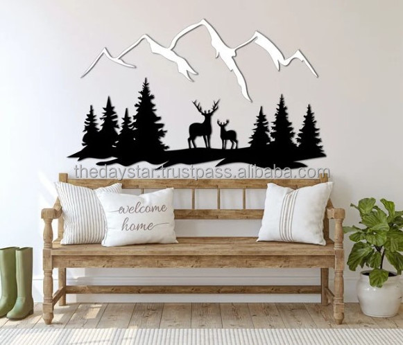 Completely Customisable Mountain Wall Art Deer Forest Metal Wall Art Hill Metal Decor Wall Hanging Decoration