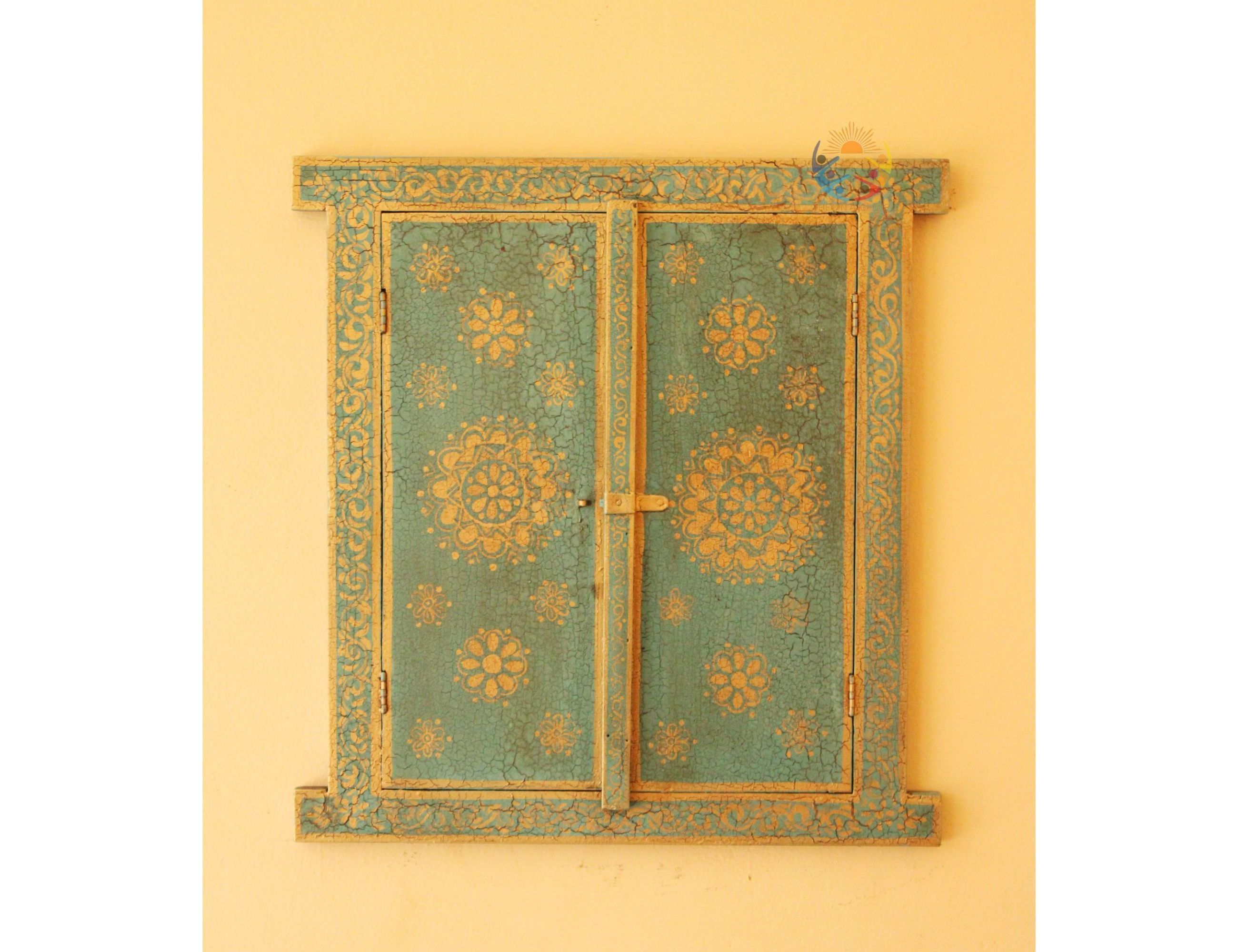 Handcrafted Indian Handmade Painted Wooden Window Jharokha Wall Decor for Farmhouse & Home Office Decor