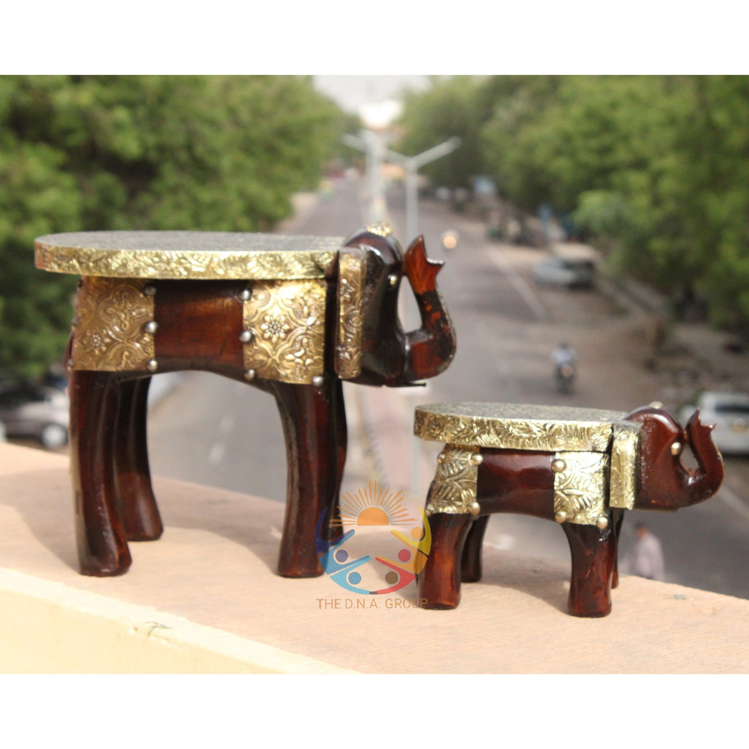 Handmade Wooden Elephant Stool set of 2 Hand carved Brass Fitted Stool Beautiful Design Wooden Stool For Bar and home