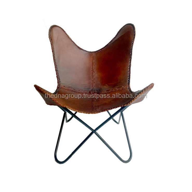 handmade Relaxing New design leisure chair tan color genuine leather butterfly fold able chair