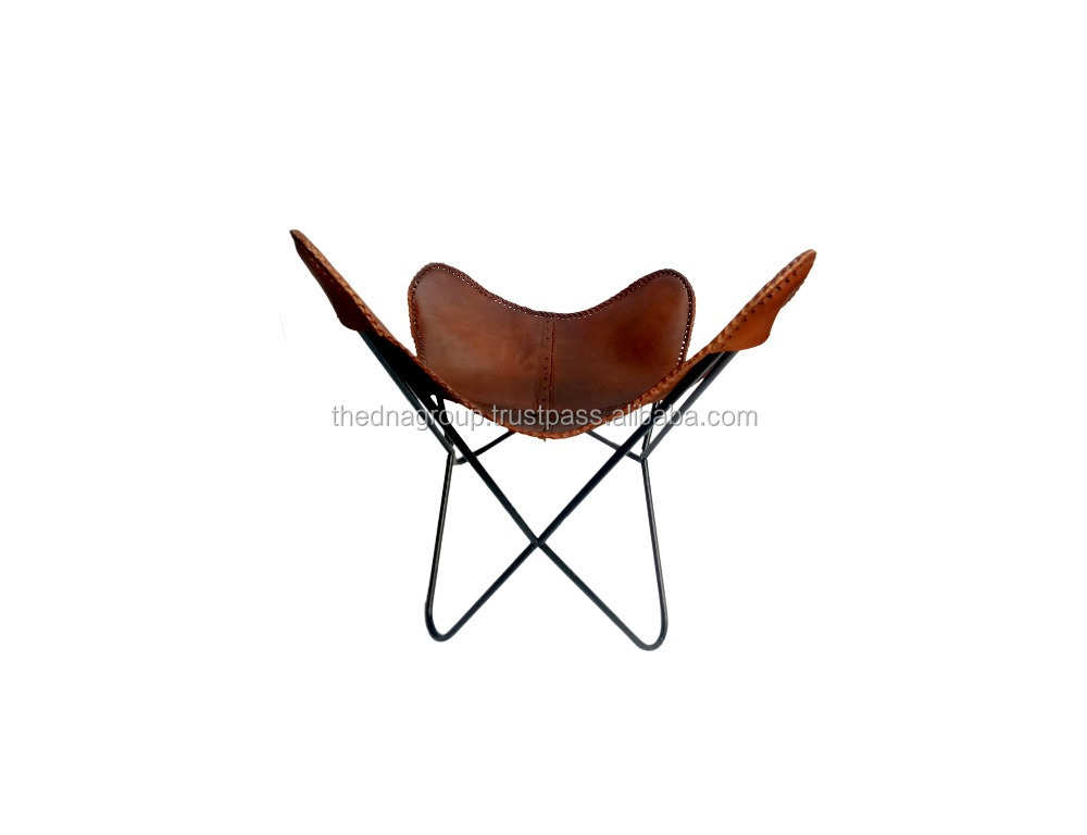 handmade Relaxing New design leisure chair tan color genuine leather butterfly fold able chair