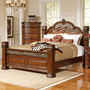 High Quality Rose Wood King Size Wooden Bed For Home Wooden Bedroom Furniture Comfortable Solid Bed for home apartment