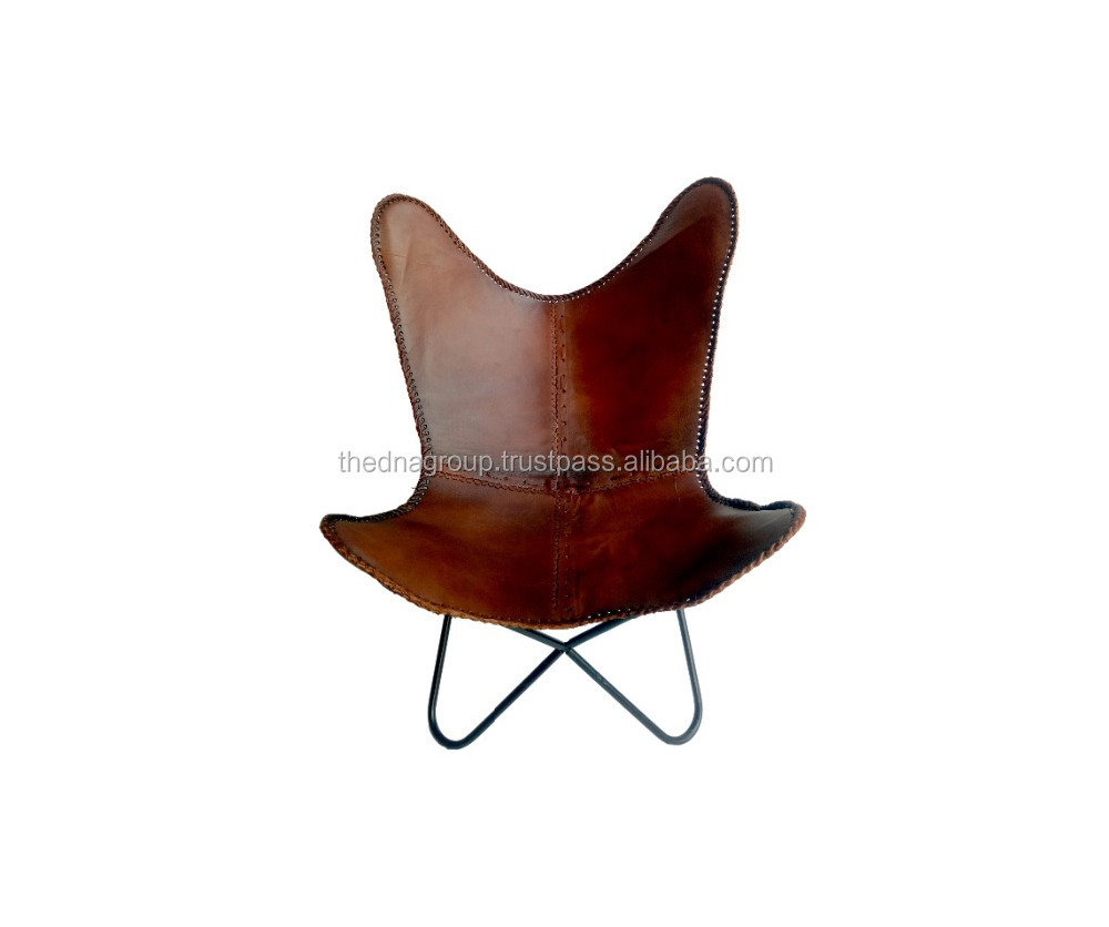 handmade Relaxing New design leisure chair tan color genuine leather butterfly fold able chair