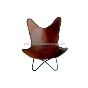 handmade Relaxing New design leisure chair tan color genuine leather butterfly fold able chair