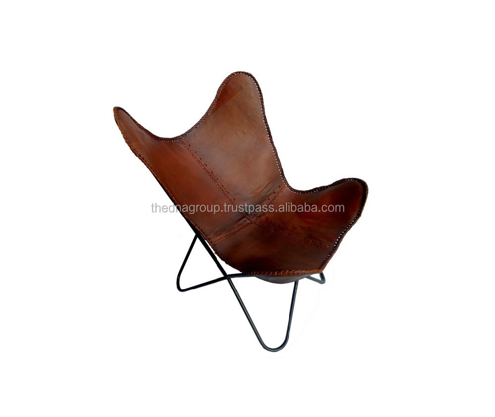 handmade Relaxing New design leisure chair tan color genuine leather butterfly fold able chair