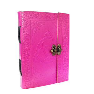 Pink color embossed design unique handmade leather journal with thread closure and buckle lock attached diary 2021