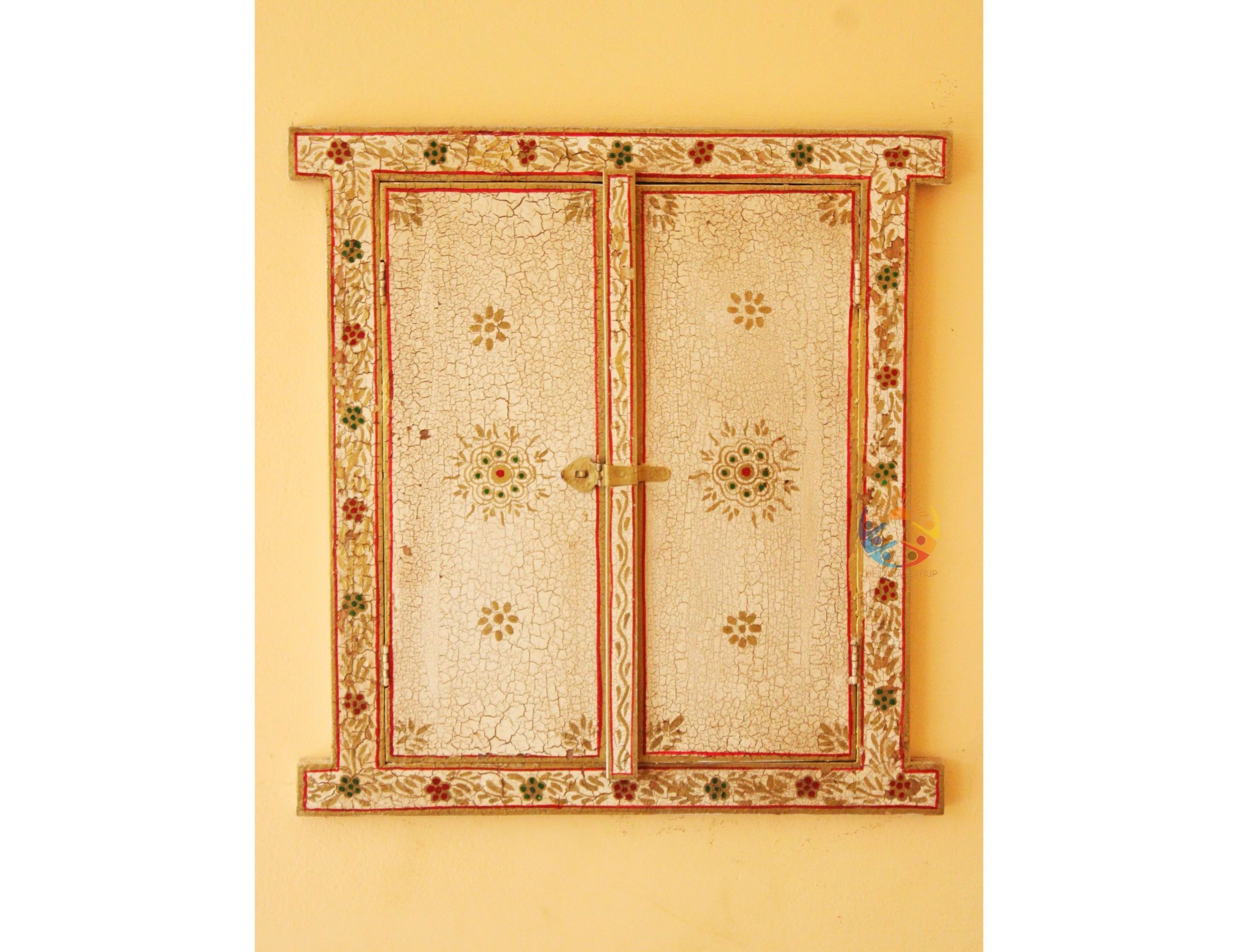 Handcrafted Indian Handmade Painted Wooden Window Jharokha Wall Decor for Farmhouse & Home Office Decor