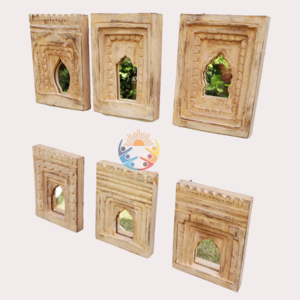 Vintage style Wood Frame Wooden Carving Wall Decor Mirror Unique Collectible Wall Hanging Decor Indian Art Frames set of 6