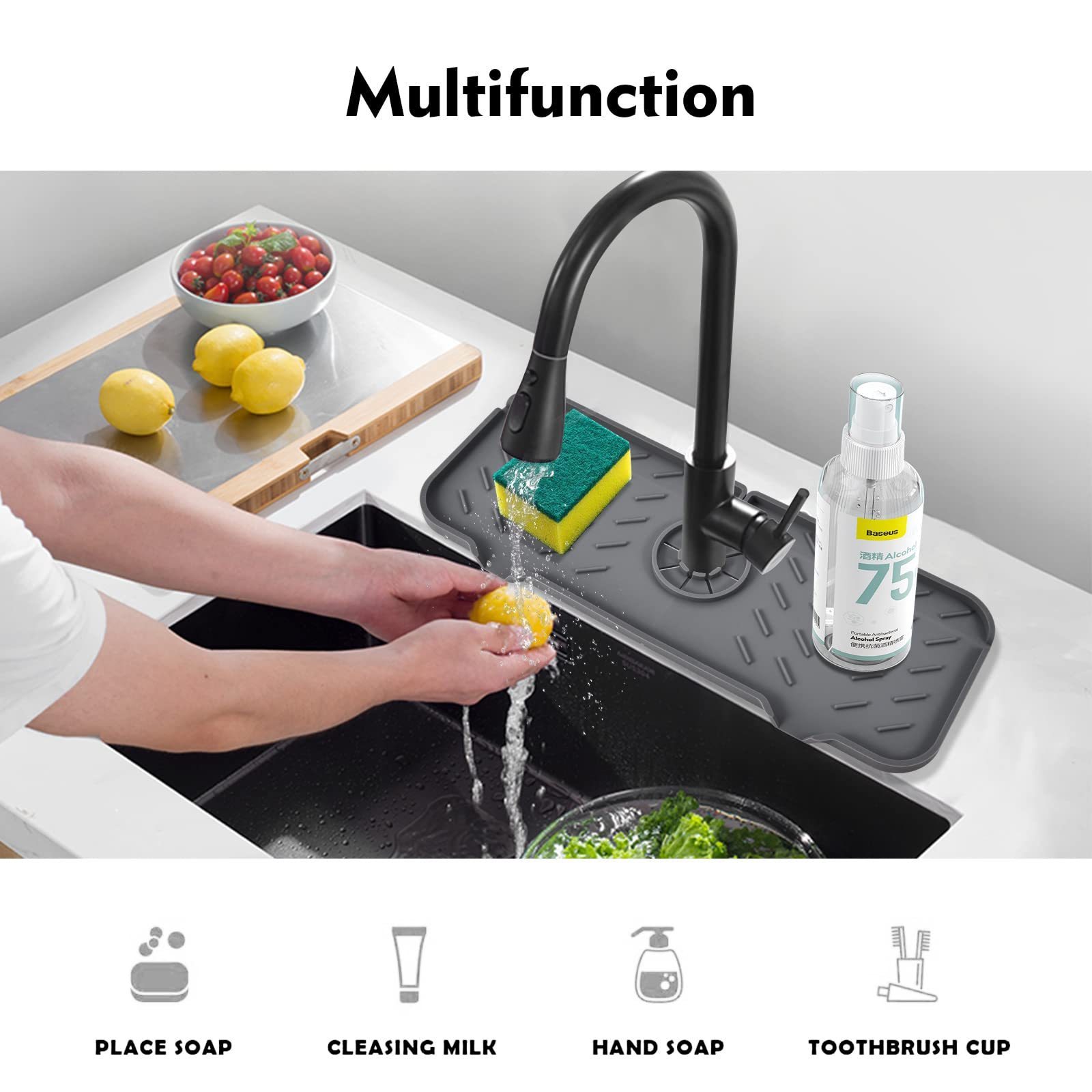 Modern Bathroom Faucet Water Catcher Mat  Sink Draining Pad Behind Faucet   Kitchen Silicone Faucet Mat Sink Splash Guard