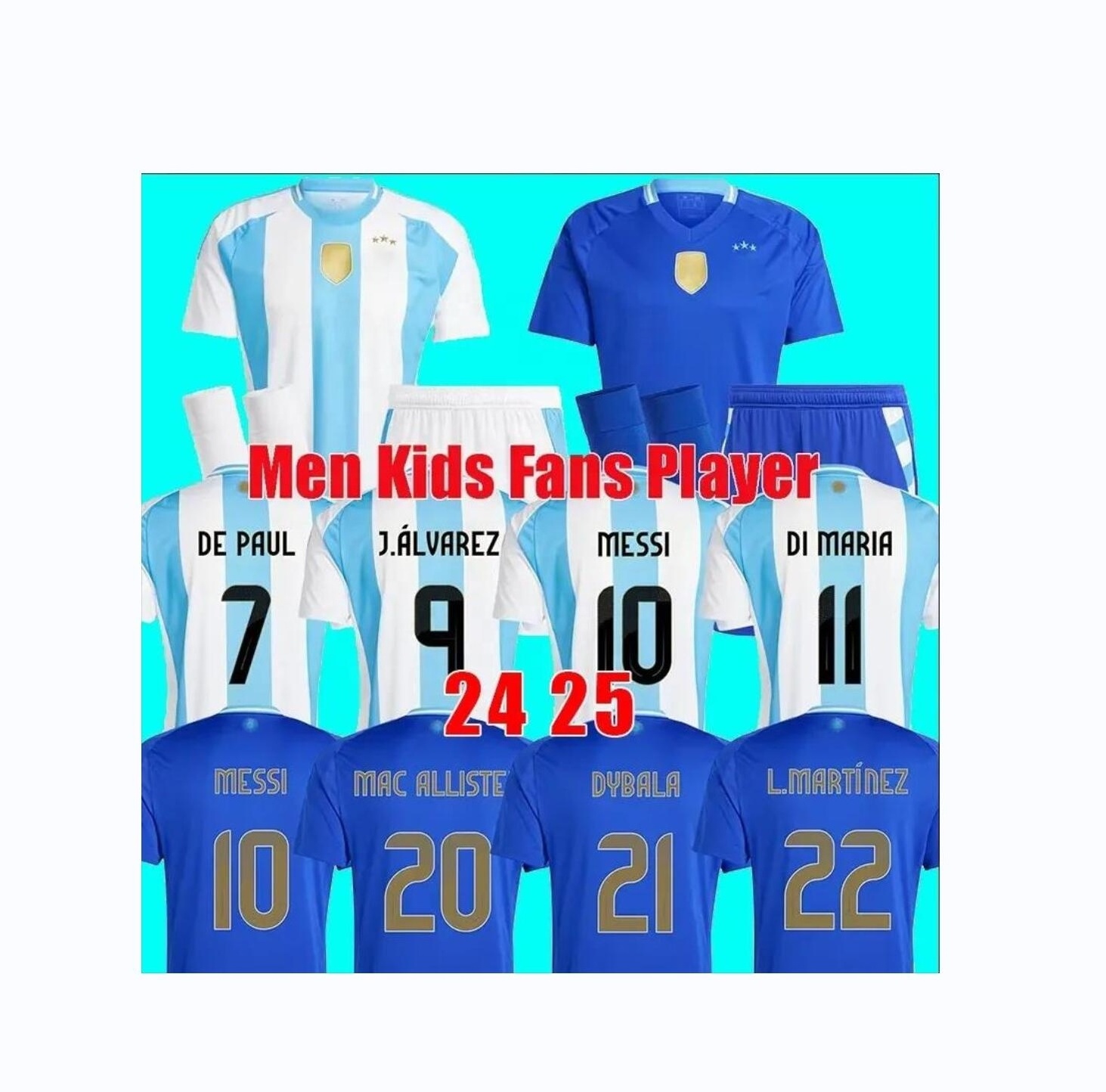 Soccer Jerseys Argentina 3 Star MESSI 24 25 Fans Player Version ALLISTER DYBALA DI MARIA MARTINEZ MARADONA Child Kids Kit Men