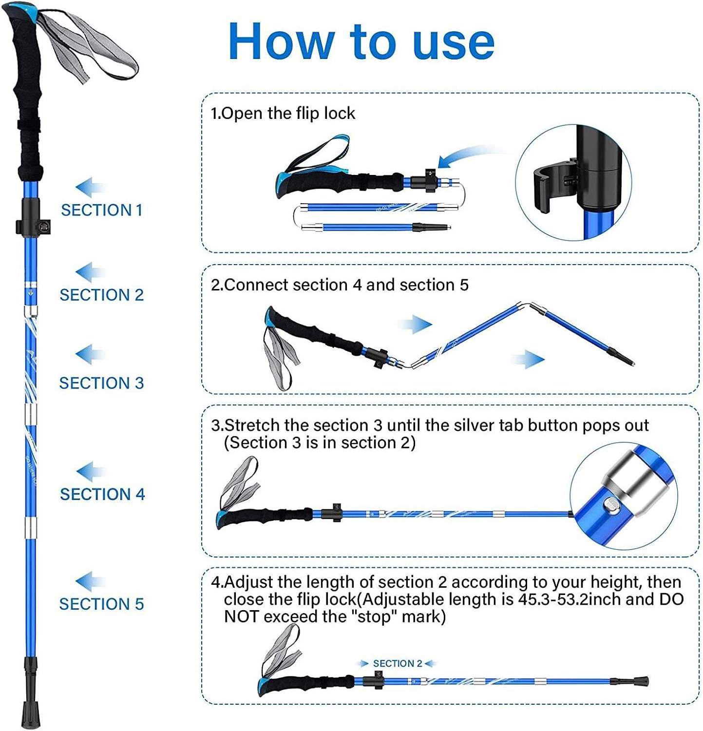 Factory price Collapsible Trekking Hiking Poles,Folding Carbon Fiber Walking Sticks with Quick Lock System 4 Season Accessories