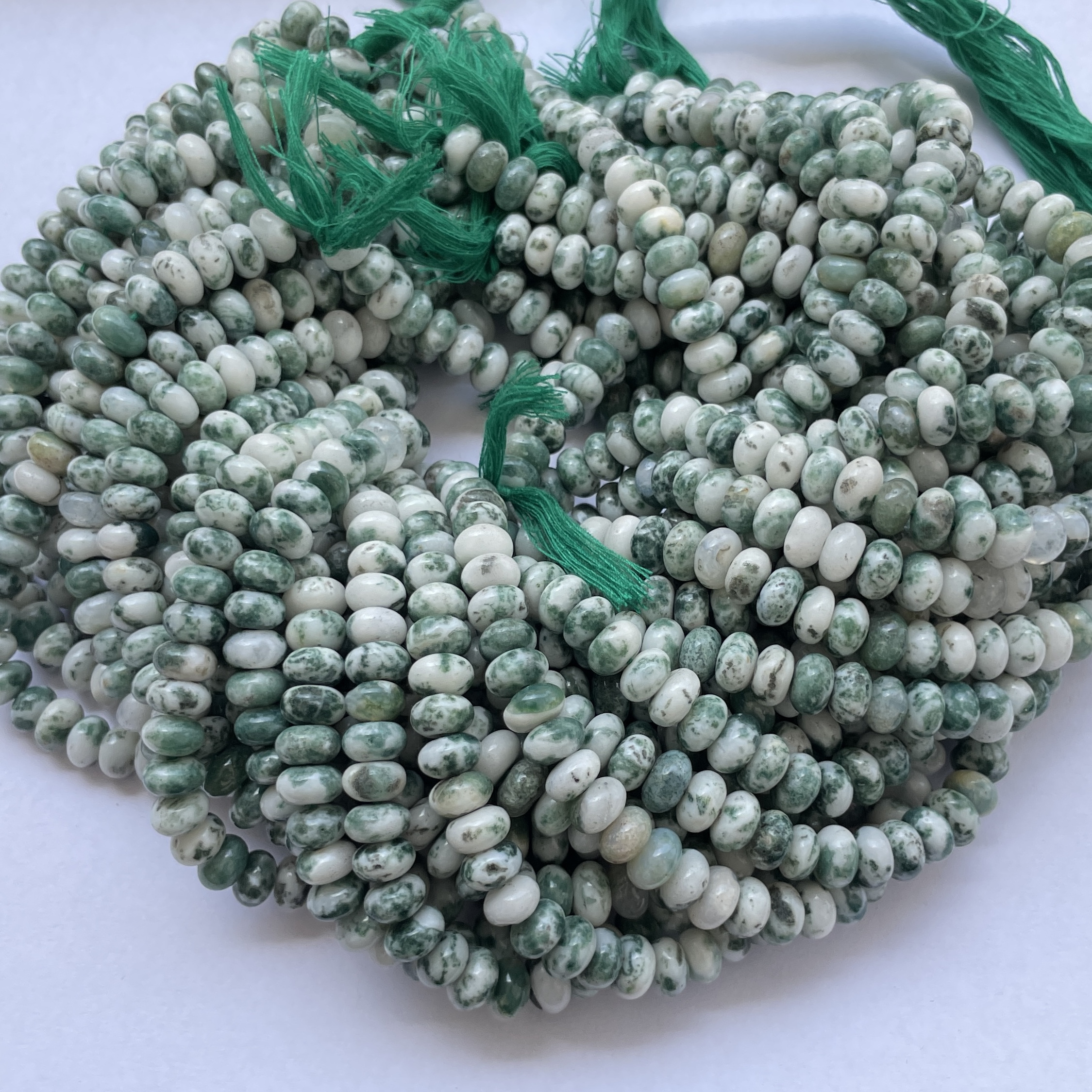 6mm 8mm 10mm Natural Green Moss Agate Stone Smooth Rondelle Bead Strand Beads for Jewelry Making Bracelet Necklaces Gemstone AAA