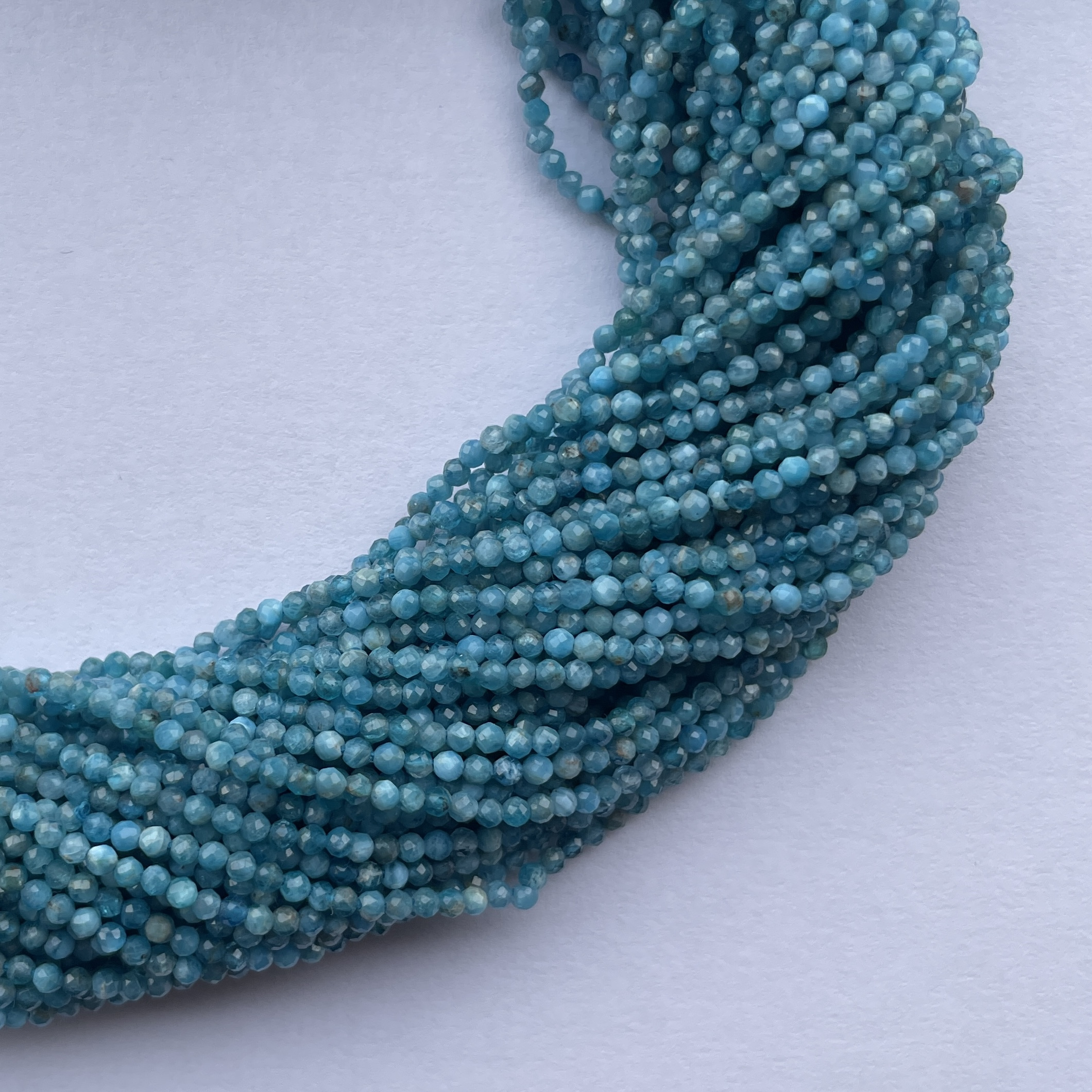 2mm 3mm 4mm Natural Micro Neon Blue Green Apatite Stone Faceted Gemstone Beads Strand Jewelry Making Manufacturer Semi Precious