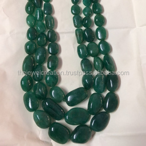 Natural Green Emerald Smooth Tumble Shape Gemstone Beads Strand Real Luxury Design Heavy Women Necklaces Fine Jewelry Wholesale