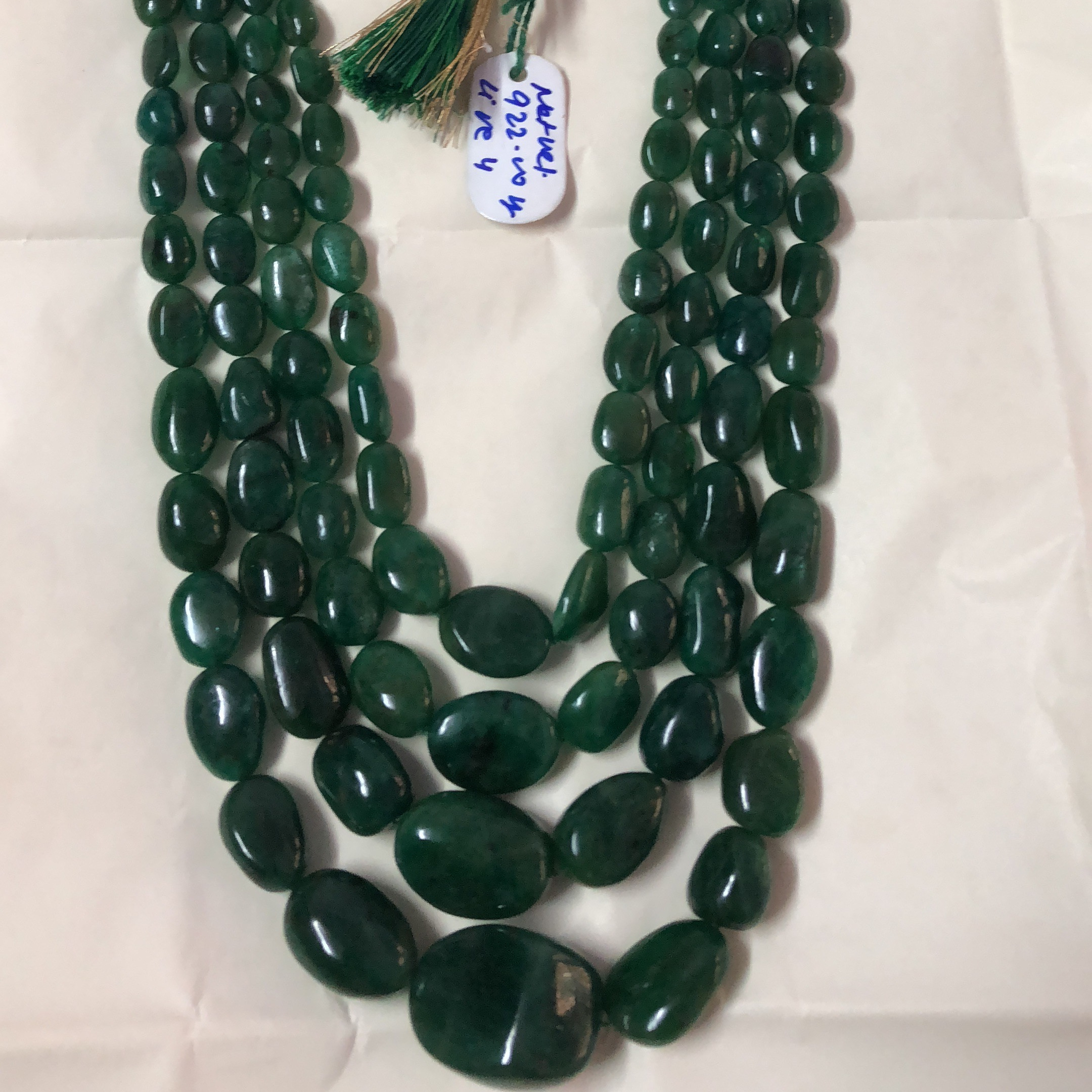 Natural Green Precious Emerald Stone Smooth Tumble Nuggets Beads Necklace From Gemstone Manufacturer at Wholesale Price