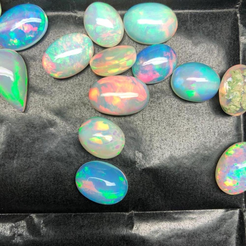 Stone Natural White Ethiopian Opal Semi Precious Gemstone Smooth Cabochon Supplier Wholesale Making Supplies Loose Gems Jewelry