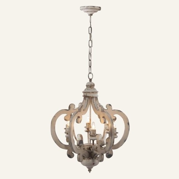 4-Light Weathered Gray and Distressed Oak Hall-Foyer Rustic Farmhouse Hanging Pendant chandelier 16X16X16 Inch lighting decor