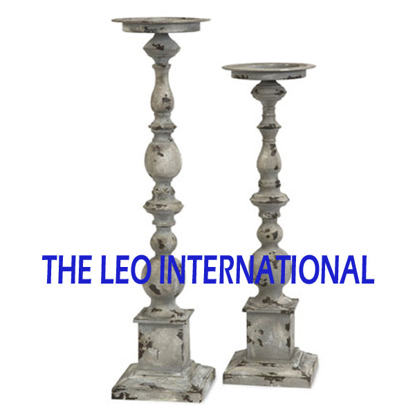 Solid Metal Pedestal Candlestick antique French rustic patina finish 7X7X30 Inch large candle holder church decoration