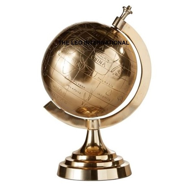 Aluminum metal silver finish shiny glossy polish world Globe handmade high quality 10 Inch ball size 15 Inch height large globe