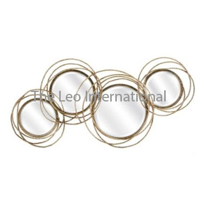 Steel metal wires 3D Overlapping 4 Circle Rings Metal Decor Wall Mirror 30X1X24 Inch wall decoration items and gifts