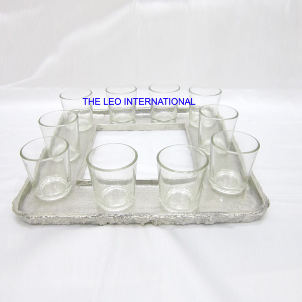 metal tray with glass candle holder silver metal tray with glass candle votives silverware tray with glass candle votives