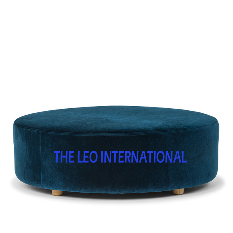 Lily brass satin matte brushed finish contemporary Upholstered Ottoman coffee table 30X30X18 Inch blue futuristic furniture