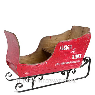 Large Wooden red color Holiday Time Christmas 23 X 31 inch Slotted Sleigh Outdoor decor Santa Sleigh Christmas decoration