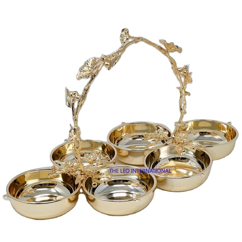 gold plated metal brass Classic Dry Fruits Serving Unique Bowl for Festive Party & Wedding